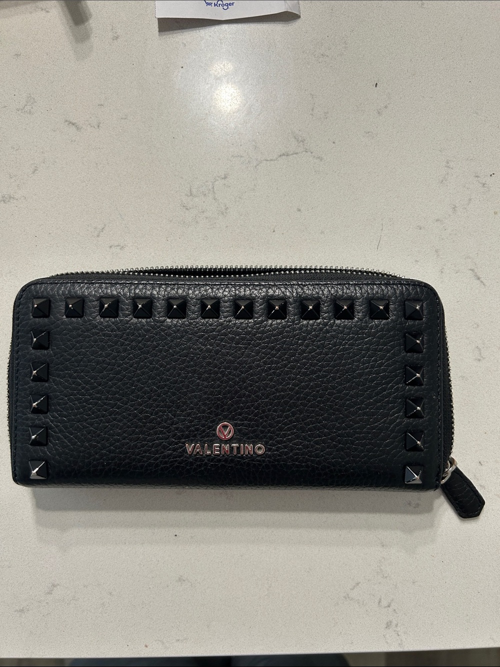 Valentino Black Leather Rockstud Zip Wallet